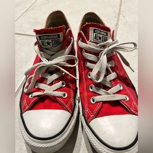 Red and white low top converse women size 10
